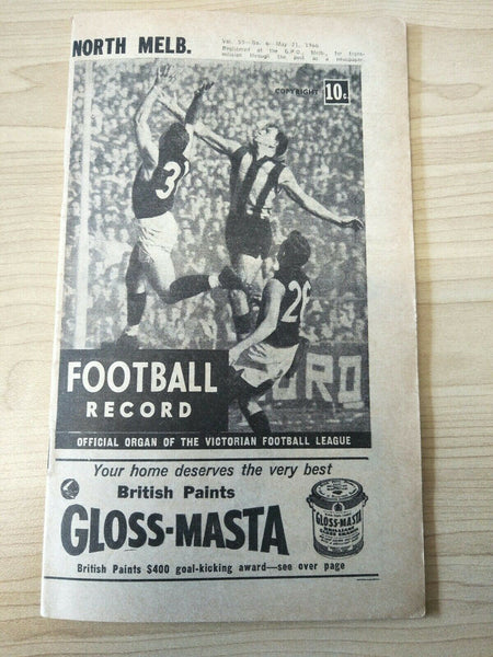 VFL 1966 May 21 Football Record North Melbourne v Collingwood