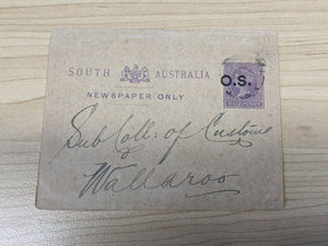 SA South Australia ½d Newspaper Wrapper to Wallaroo Customs Misplaced OS Error