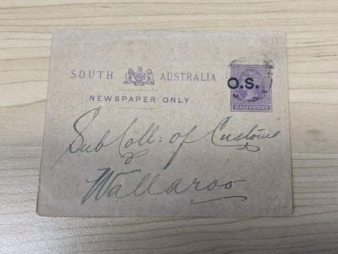 SA South Australia ½d Newspaper Wrapper to Wallaroo Customs Misplaced OS Error