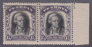 Penrhyn Cook Is1½d Captain Cook SG 34 pair with partial double perforation error