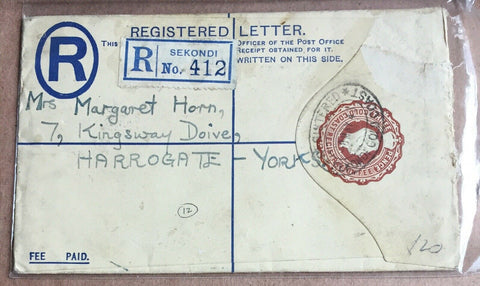 Gold Coast 1943 King George VI 3d Registered Letter Postal Stationery To York