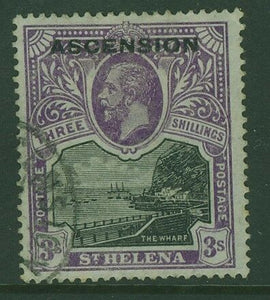 Ascension SG 8 3/- black and violet, ships wharves fine used