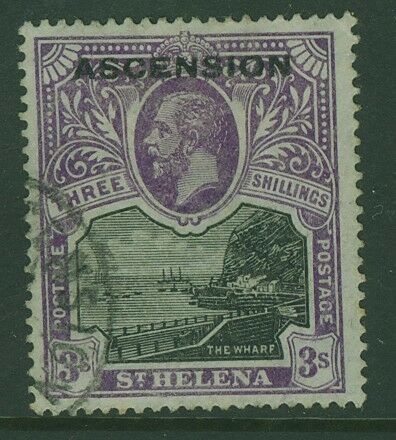 Ascension SG 8 3/- black and violet, ships wharves fine used