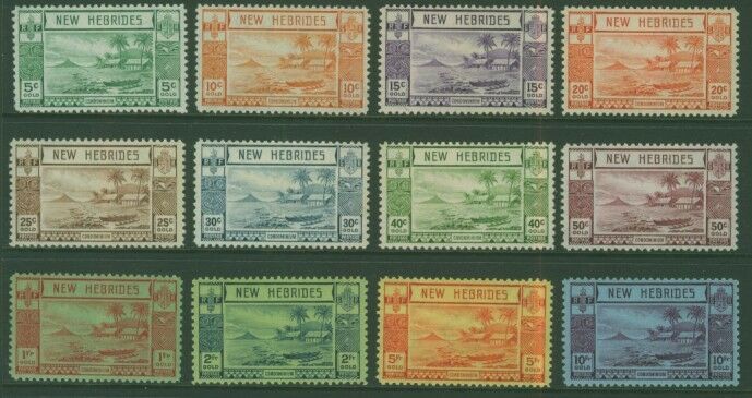 New Hebrides Pacific Islands SG 52/63 canoes and palms Set of 12 MUH