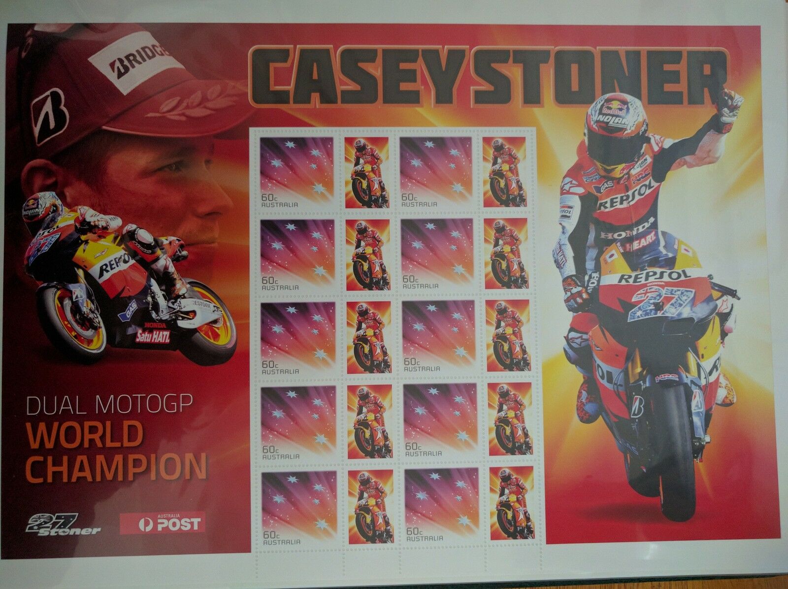 Australia 60c SES Souvenir Sheet - Casey Stoner MotoGP World Champion motorbikes