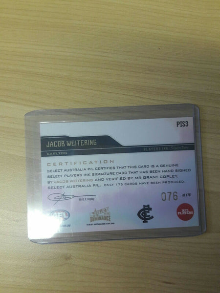2020 Select Dominance Players Ink Signature Card Jacob Weitering Carlton 76/175