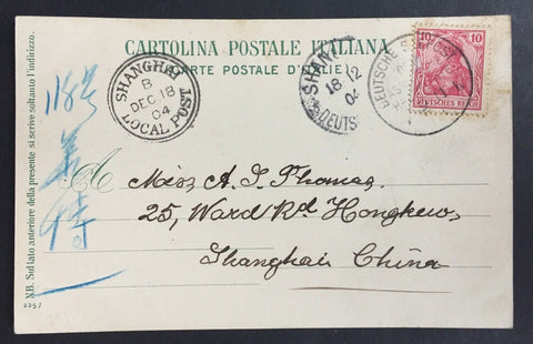 China- Incoming Mail. 1904 Naples PPC To Shanghai Deutsch Seepost Cancel