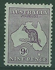 Australia SG 10 9d Violet Kangaroo 1st Watermark MLH