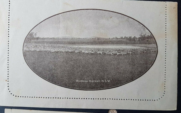 Australia Letter card 1d KGV Riverina District NSW sheep farm used with faults