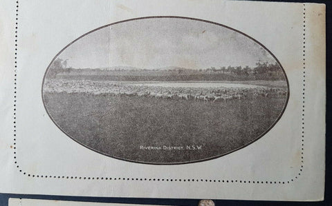 Australia Letter card 1d KGV Riverina District NSW sheep farm used with faults