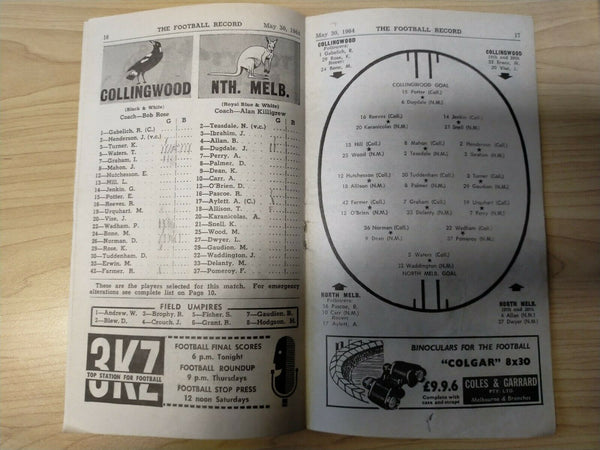 VFL 1964 May 30 Football Record Collingwood v North Melbourne