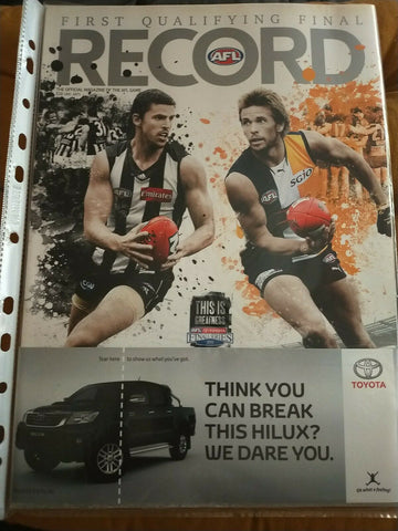 2011 1st Qualifying Final AFL Football Record Collingwood v West Coast