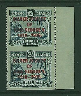 Cook Islands 2½d KGV Jubilee, pair with narrow first E in SG 70a imperf between