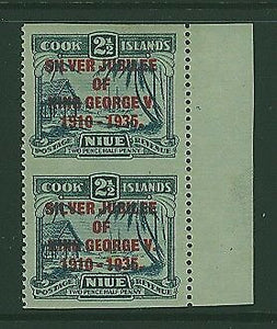 Cook Islands 2½d KGV Jubilee, pair with narrow first E in SG 70a imperf between