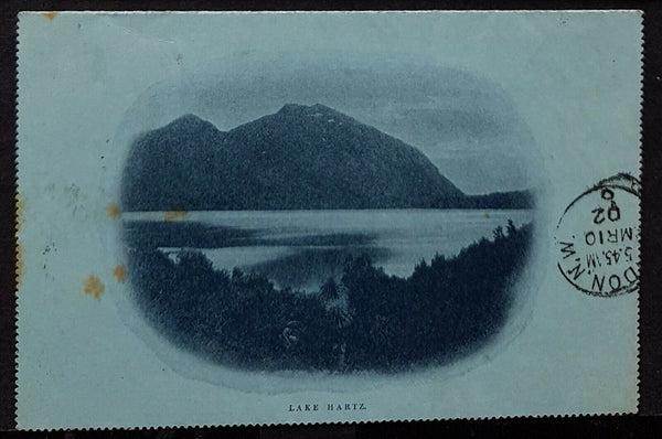 Tasmania Australian States 2d Letter Card Lake Hartz. Up rated to London