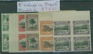 Cook Islands 1920 Five values in Plate Proof Blocks of 4, Captain Cook palms