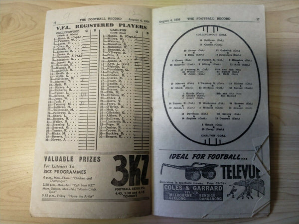 VFL 1956 August 4 Football Record Collingwood v Carlton