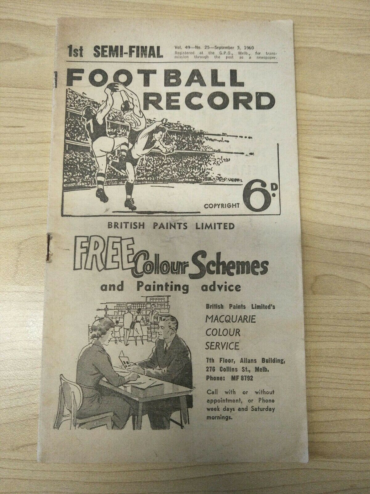 VFL 1960 Sept 3 1st Semi Final Essendon v Collingwood Football Record