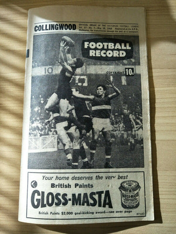 VFL 1968 May 18 Football Record Collingwood v Essendon