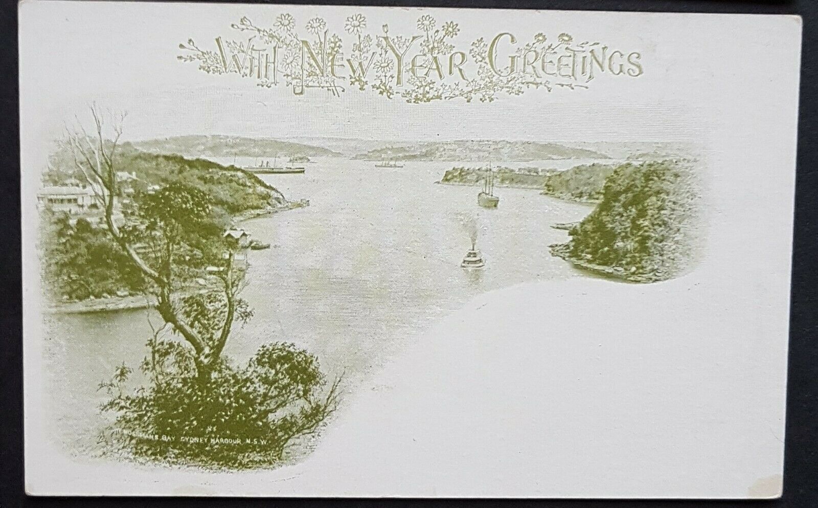 NSW 1d Arms Post Card New Year Greetings Mossmans Bay Sydney Harbour HG 19c mint