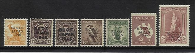 BCOF Japan on Australia military SG J1/7 Set to 5/- MLH birds animals KGVI