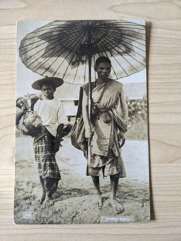 Thailand Postcard Siamese Priest Holding Large umbrella Mint