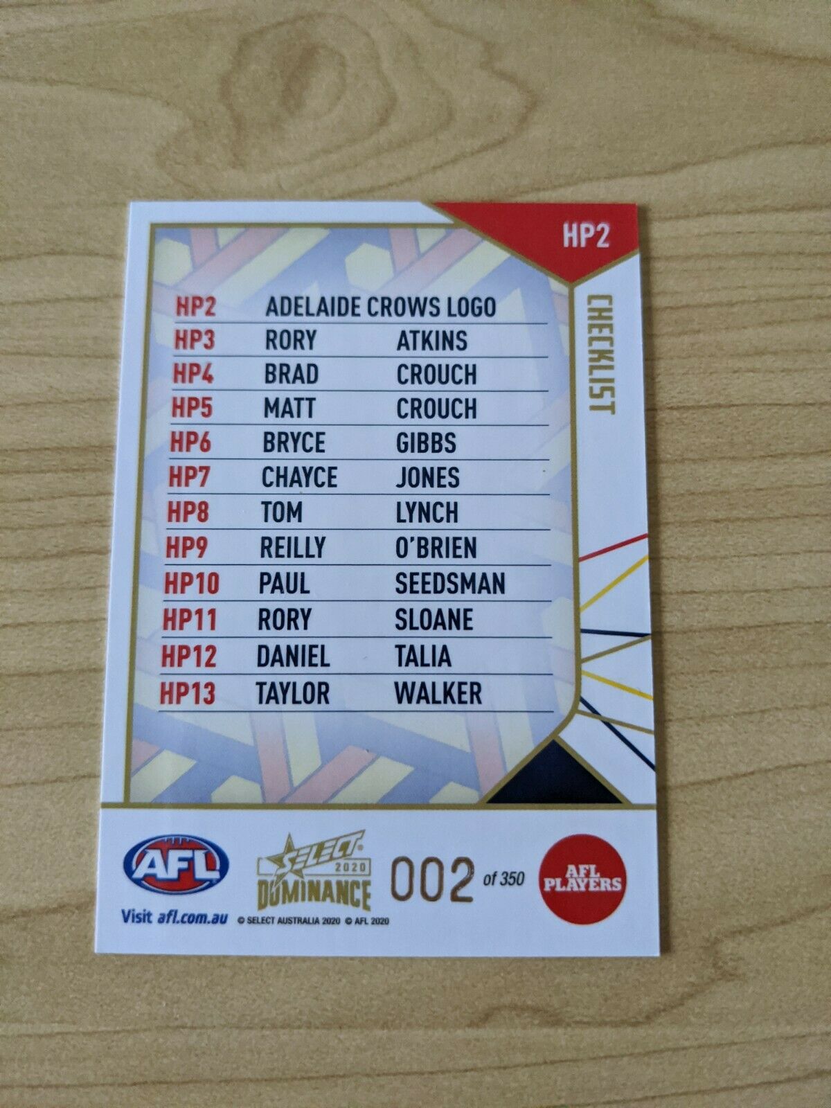 Adelaide Crows Holographic Parallel Logo HP2 002/350