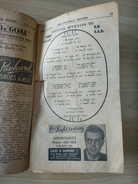 VFL 1952 September 13 Football Record 2nd Semi Final Geelong v Collingwood