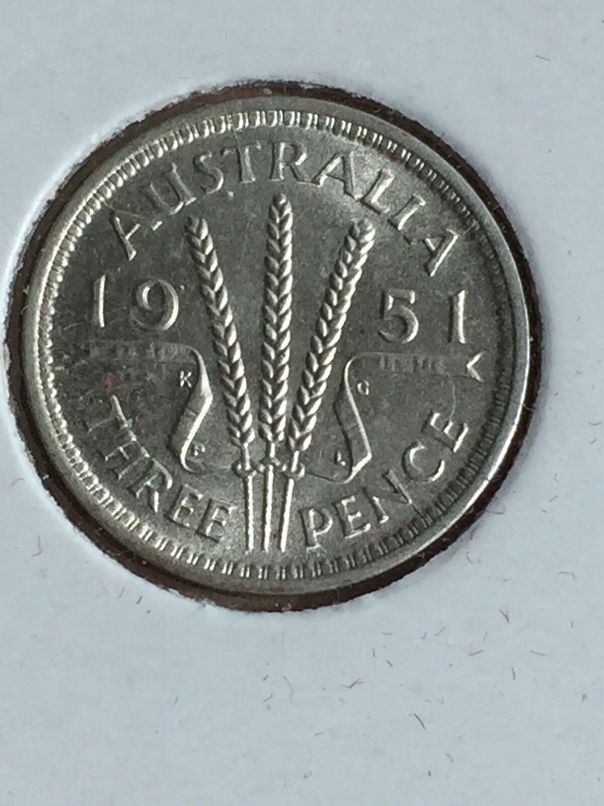 Australia 1951 PL Threepence 3d Brilliant Uncirculated. London Mint