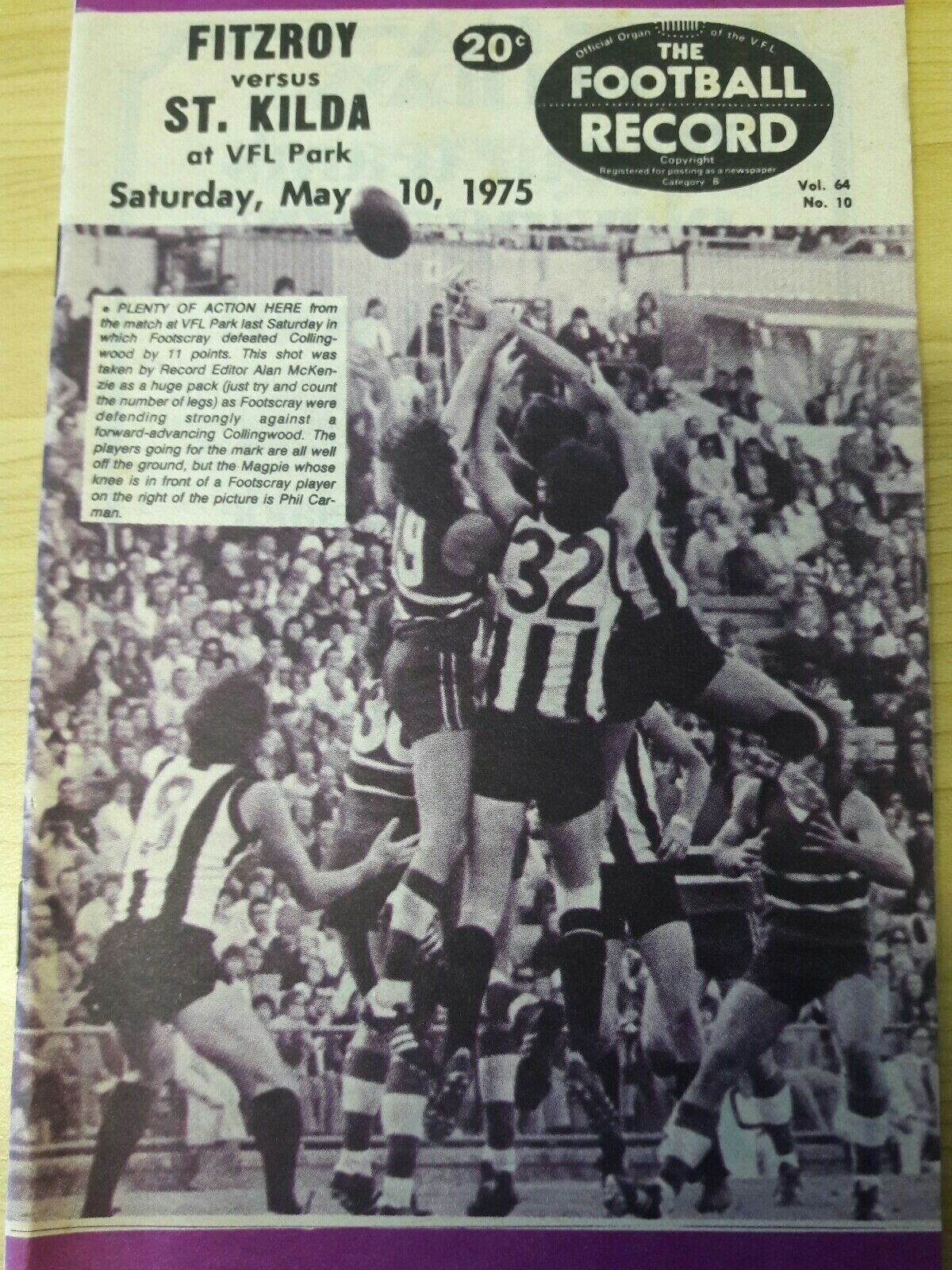 VFL 1975 Football Record April 10 Fitzroy v St Kilda