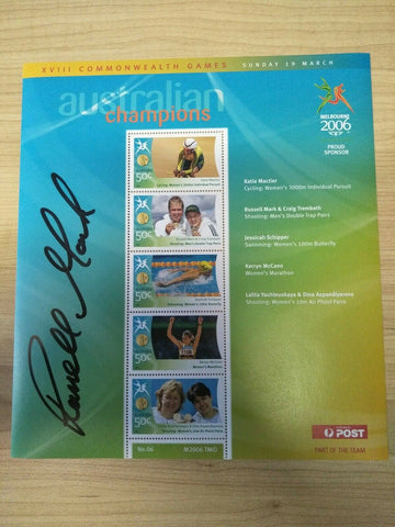 2006 XVIII Commonwealth Games Signed Stamp Sheet - Russell Mark
