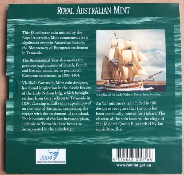 Australia 2004 Royal Australian Mint $5 Tasmania Bicentenary Uncirculated Coin