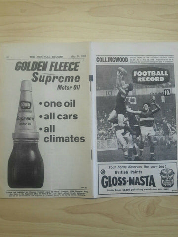 Vfl Football Record Essedon Vs Collingwood May 13 1963