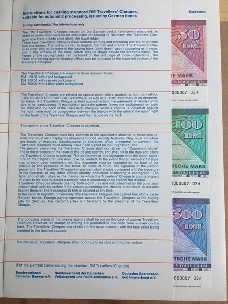 Germany 1975 Set Of Travellers Cheques Overprinted Specimen In Official Folder