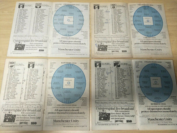 Lot Of 1987 VFL Football Records Collingwood Games x 20