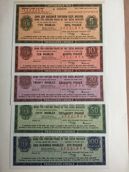 Russian 1970 Set Of Travellers Cheques Overprinted Specimen In Official Folder