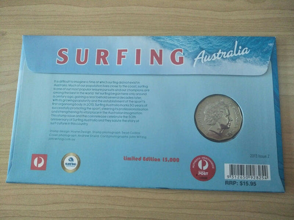 2013 Australian Fifty Cents 50c Surfing Australia PNC 1st Day Issue