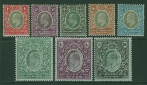 British Central Africa Nyasaland SG 59/65 Part set of 8 to 10/- KEVII MH