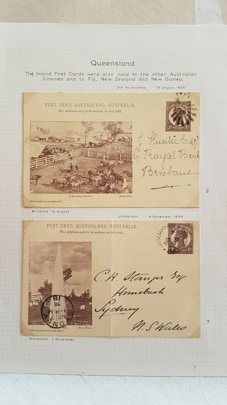 Queensland Postcard, 1d A Queensland station,1d Artesian bore. Used