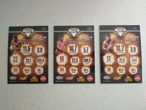 2020 Select Footy Stars Contested Beast GC Suns Team Set Of 3 Cards