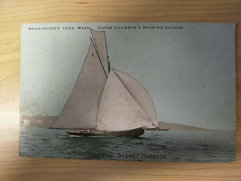 Australia 1909 Vintage Postcard Bonnington's Irish Moss Yachting Sydney Harbour