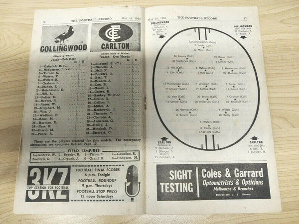 VFL 1964 May 16 Football Record Collingwood v Carlton