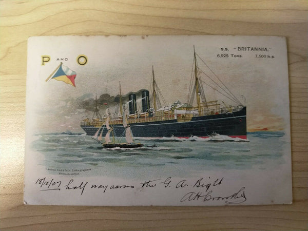 Australia 1907 Vintage "P&O Cruises S.S. Britannia" Ship Postcard