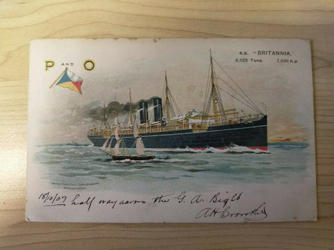 Australia 1907 Vintage "P&O Cruises S.S. Britannia" Ship Postcard