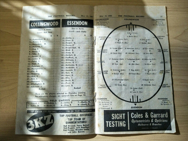 VFL 1968 May 18 Football Record Collingwood v Essendon
