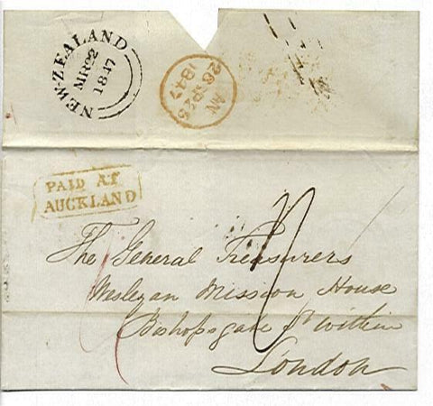 New Zealand NZ Great Britain GB 1847 Entire from Auckland to London