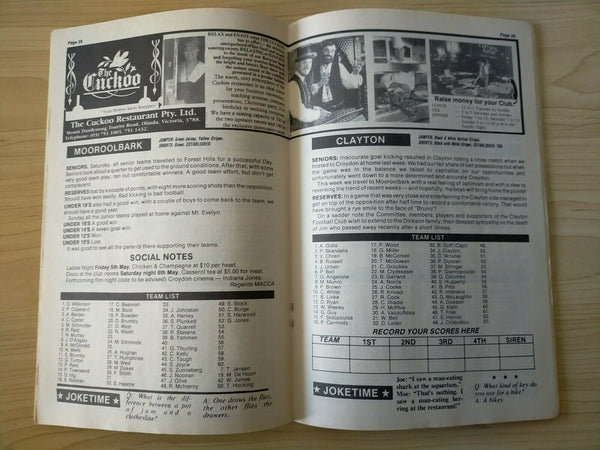 Football 1989 6th May Victorian Eastern Districts Football League Football Record