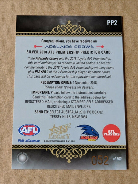 2018 AFL SELECT LEGACY PREMIERSHIP PREDICTOR PP2 SILVER ADELAIDE 052/180