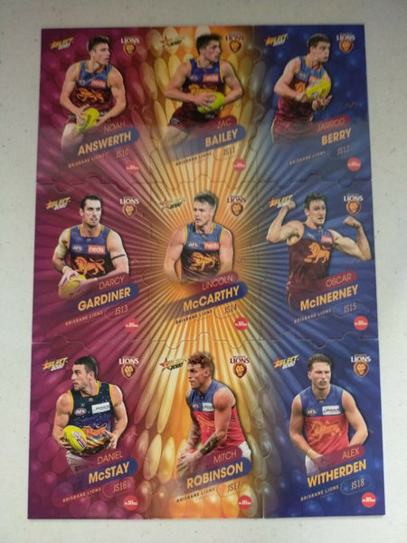 2020 Select Footy Stars Jigsaw Puzzle Brisbane Team Set Of 9 Cards
