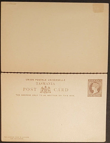 Tasmania ½d + ½d International Exhibition reply Post card, separated, fine
